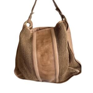 Talbot’s Tan Satchel Leather and Knit Large Handbag